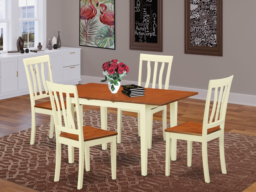 NOAN5-6PR-J Deluxe 5 Piece Dining Set with Extendable Table and 4 Elegant Chairs in Buttermilk & Cherry