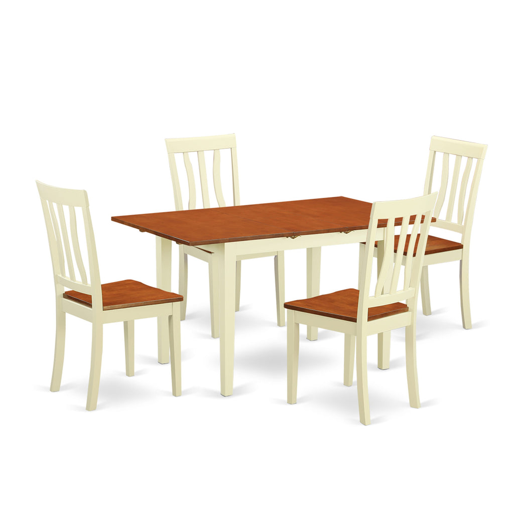 NOAN5-6PR-J Deluxe 5 Piece Dining Set with Extendable Table and 4 Elegant Chairs in Buttermilk & Cherry