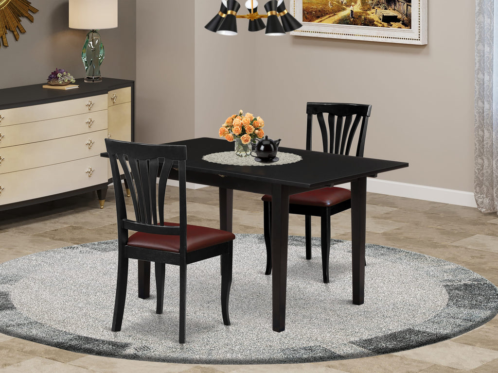 NOAV3-ZPG-8V - Contemporary 3-Piece Dining Ensemble for Compact Spaces with Expandable Table & Faux Leather Seats