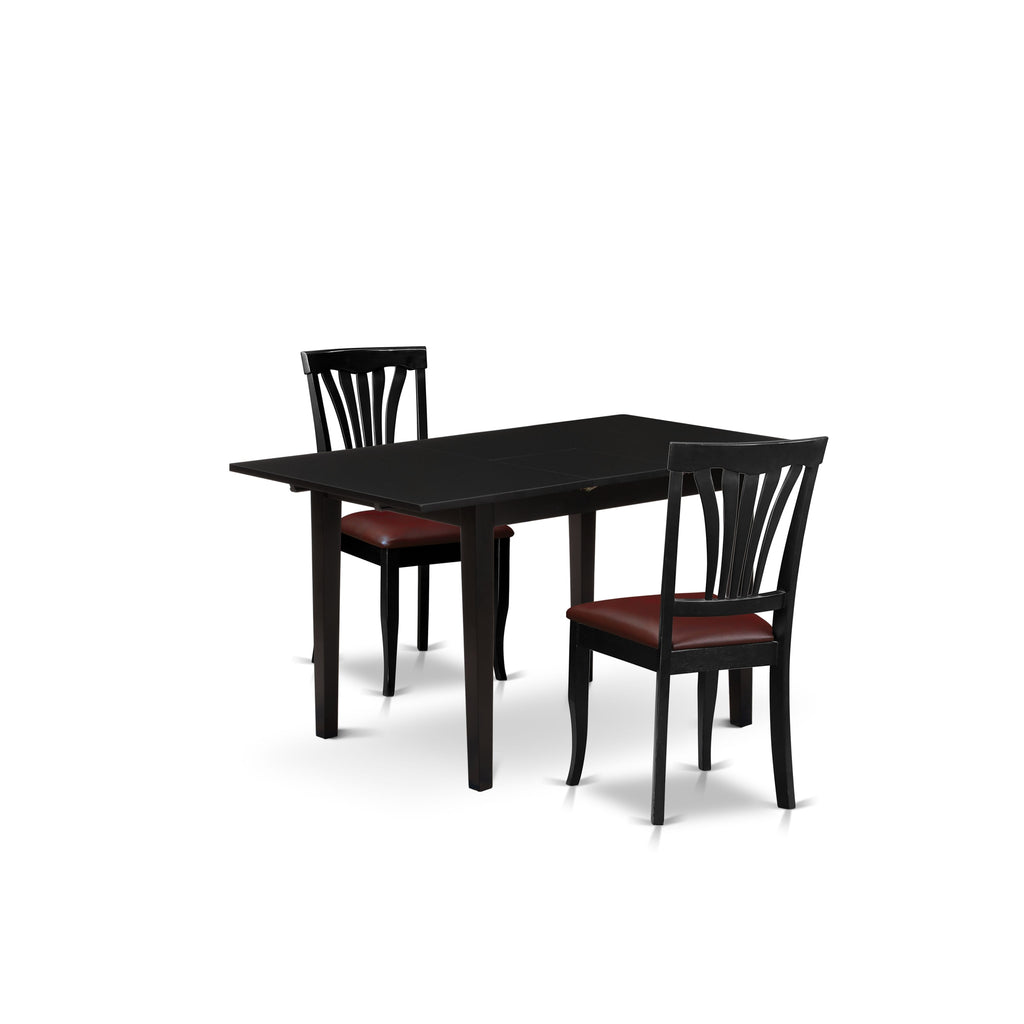NOAV3-ZPG-8V - Contemporary 3-Piece Dining Ensemble for Compact Spaces with Expandable Table & Faux Leather Seats