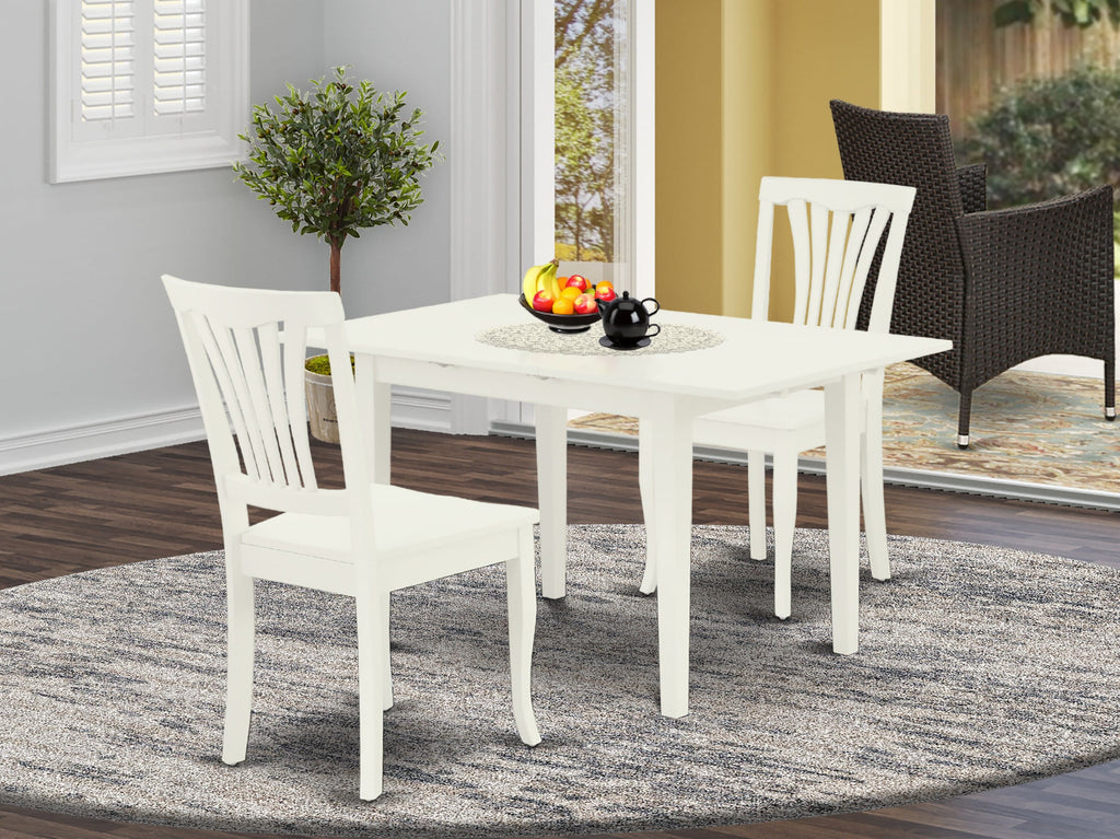 NOAV3-Z4H-U Linen White 3-Piece Dining Ensemble with Rectangle Table and Chairs, Butterfly Leaf 32x54 in.