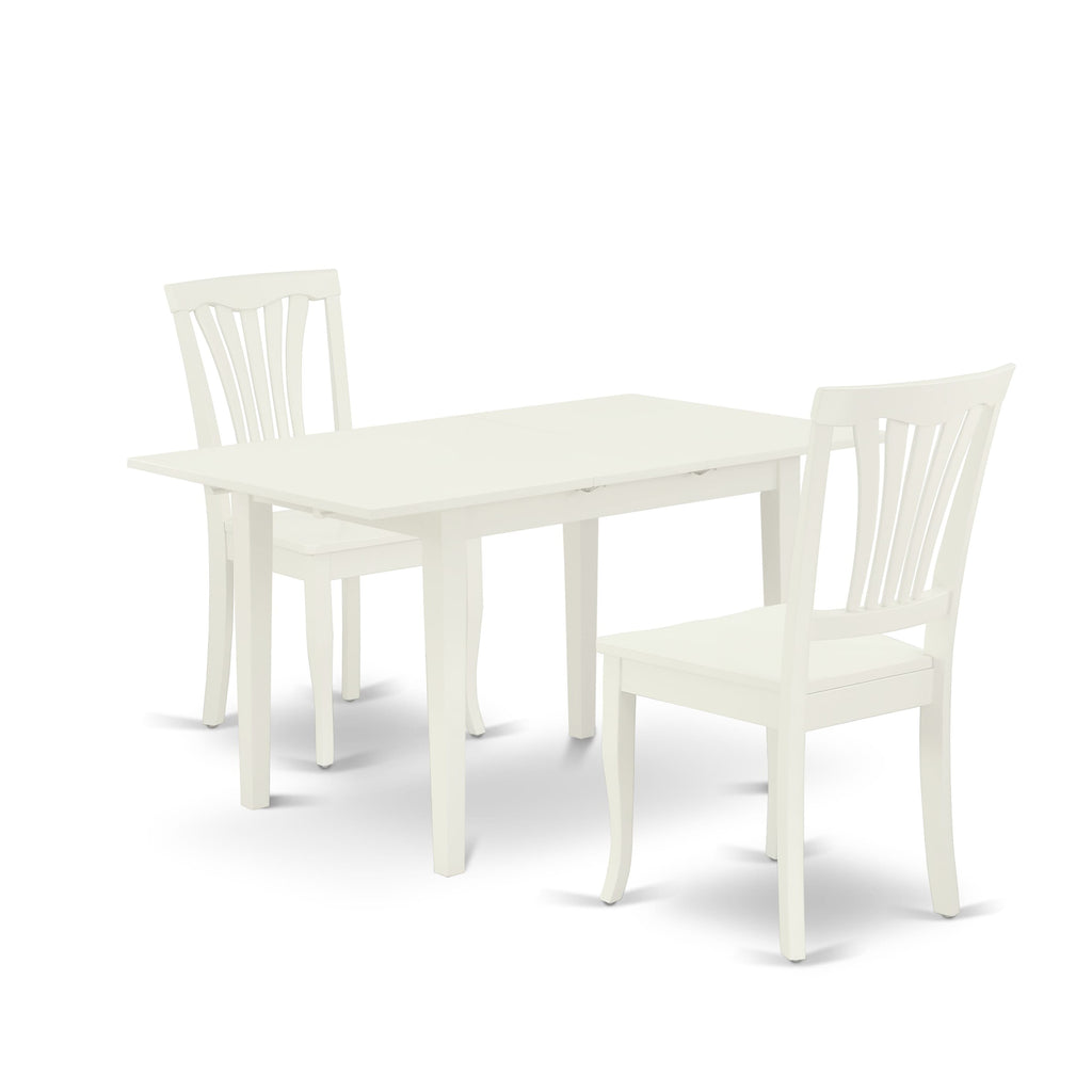 NOAV3-Z4H-U Linen White 3-Piece Dining Ensemble with Rectangle Table and Chairs, Butterfly Leaf 32x54 in.
