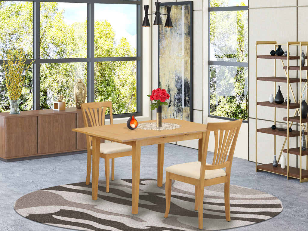 NOAV3-D9O-S 3-Piece Kitchen Table Set Rectangle Dining Table with Butterfly Leaf & 2 Upholstered Chairs, 32x54 Oak, Linen Fabric