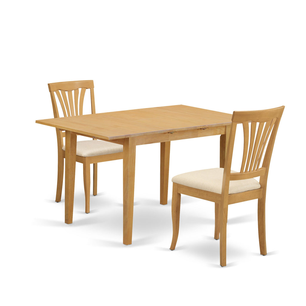 NOAV3-D9O-S 3-Piece Kitchen Table Set Rectangle Dining Table with Butterfly Leaf & 2 Upholstered Chairs, 32x54 Oak, Linen Fabric