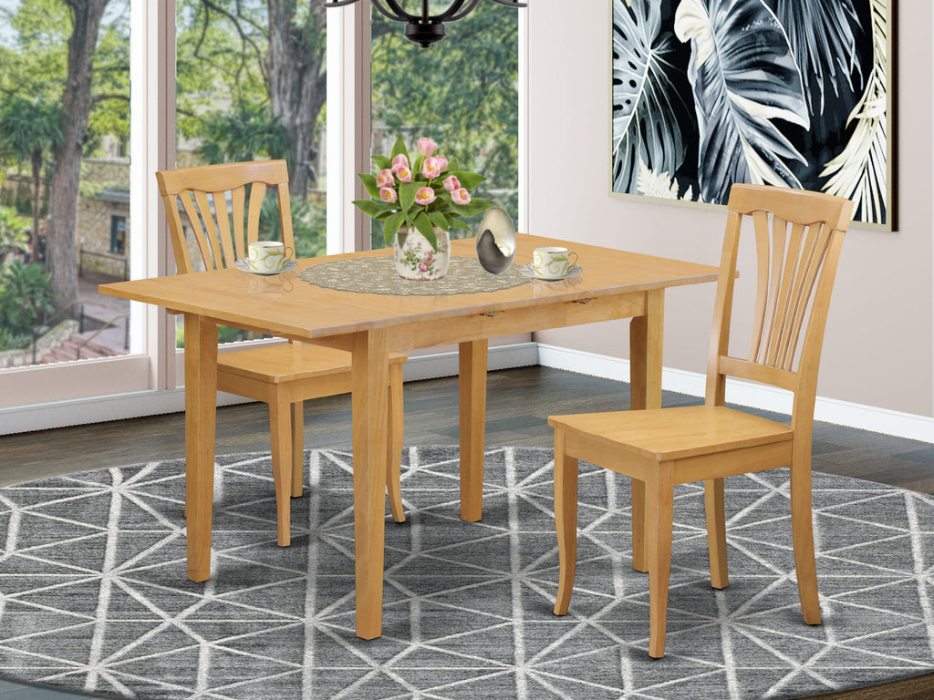 NOAV3-H0A-U Compact 3 Piece Dining Set with Expandable Table and Comfortable Chairs in Oak Finish
