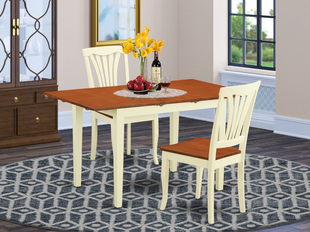 NOAV3-457-E Versatile 3-Piece Dining Ensemble Expandable Table and Two Solid Chairs - Ideal for Cozy Kitchens, Buttermilk & Cherry Design