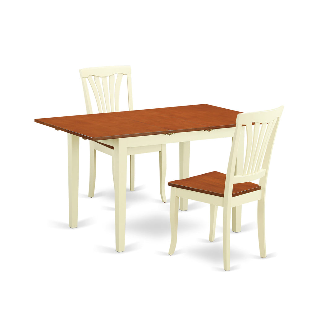 NOAV3-457-E Versatile 3-Piece Dining Ensemble Expandable Table and Two Solid Chairs - Ideal for Cozy Kitchens, Buttermilk & Cherry Design