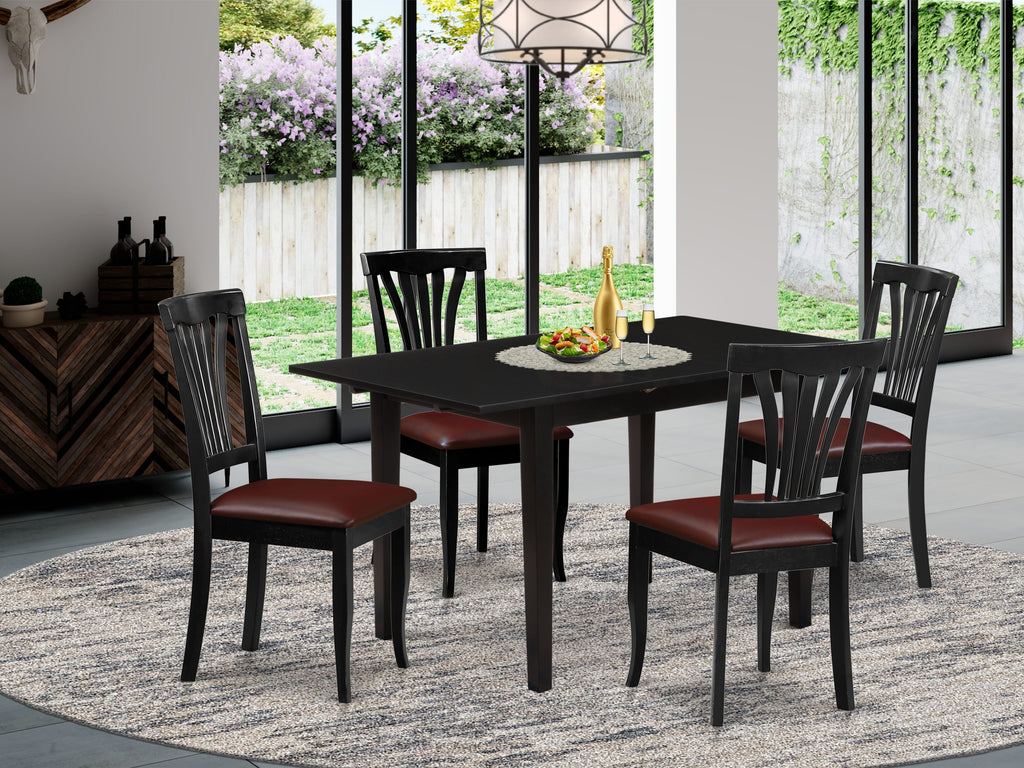 NOAV5-O5Y-QR 5-Piece Dining Ensemble with Rectangle Table and Leather-Style Seats, 32x54, Black