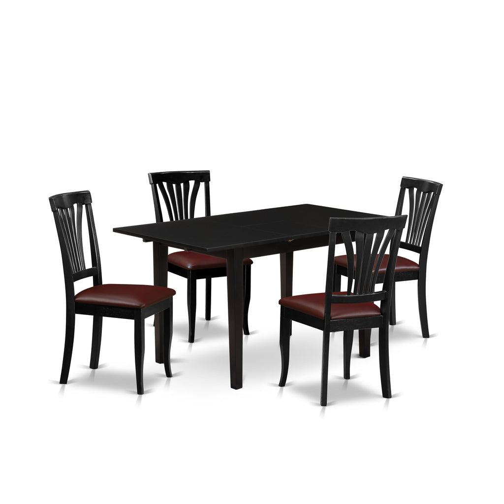 NOAV5-O5Y-QR 5-Piece Dining Ensemble with Rectangle Table and Leather-Style Seats, 32x54, Black