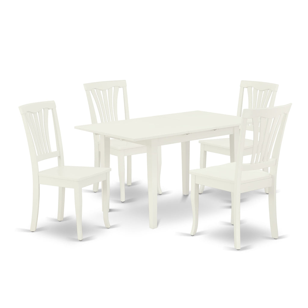 NOAV5-519-M 5-Piece Dining Set with Expanding Table & Wooden Chairs, 32x54in, Lavish White