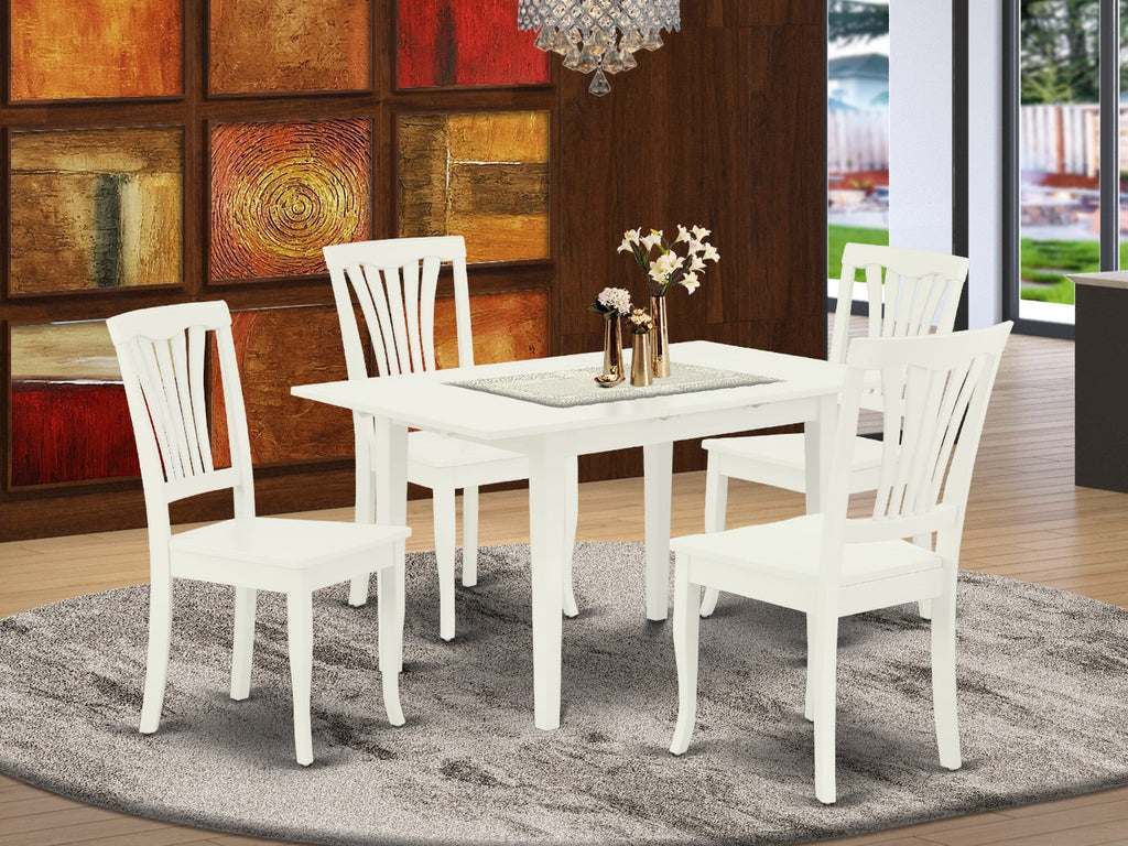 NOAV5-519-M 5-Piece Dining Set with Expanding Table & Wooden Chairs, 32x54in, Lavish White