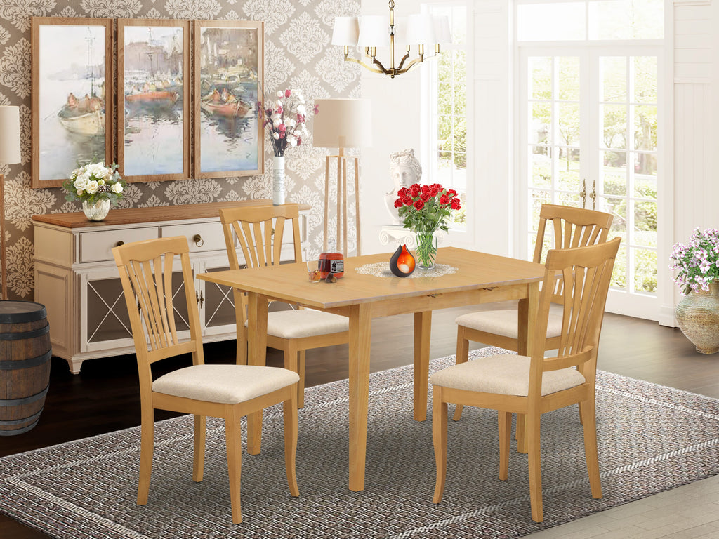 NOAV5-7WI-N 7 Piece Dining Ensemble with Expandable Table and Linen Seating for Four - Oak Finish