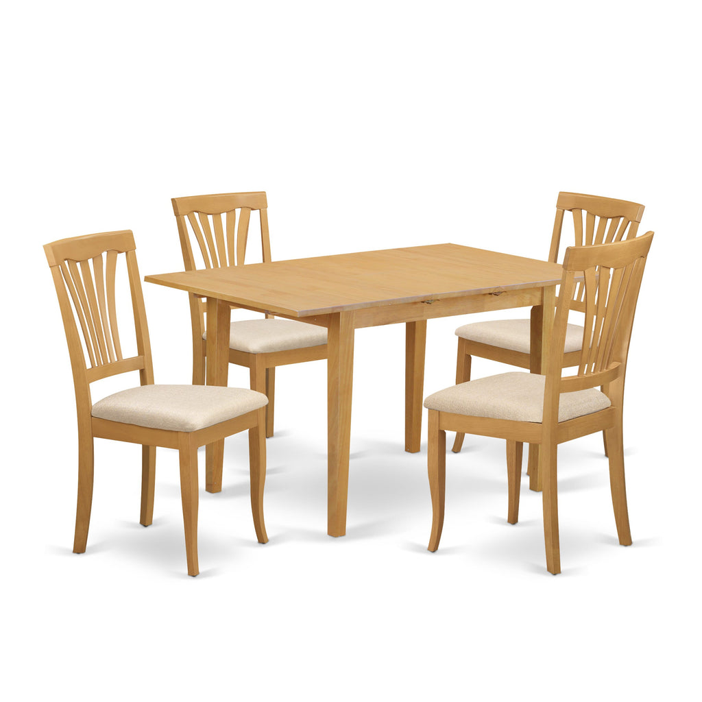 NOAV5-7WI-N 7 Piece Dining Ensemble with Expandable Table and Linen Seating for Four - Oak Finish