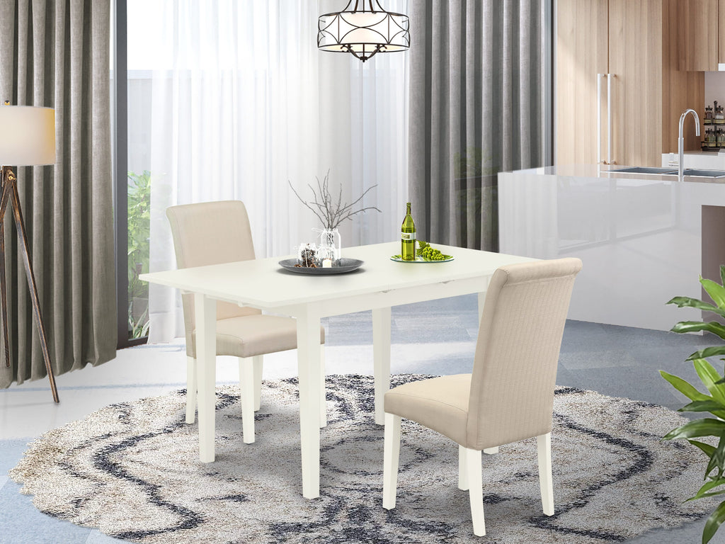 NOBA3-6DN-JR 3-Piece Dining Ensemble with Extendable Table & Cream Chairs – 32x54 Inch, Linen White Finish