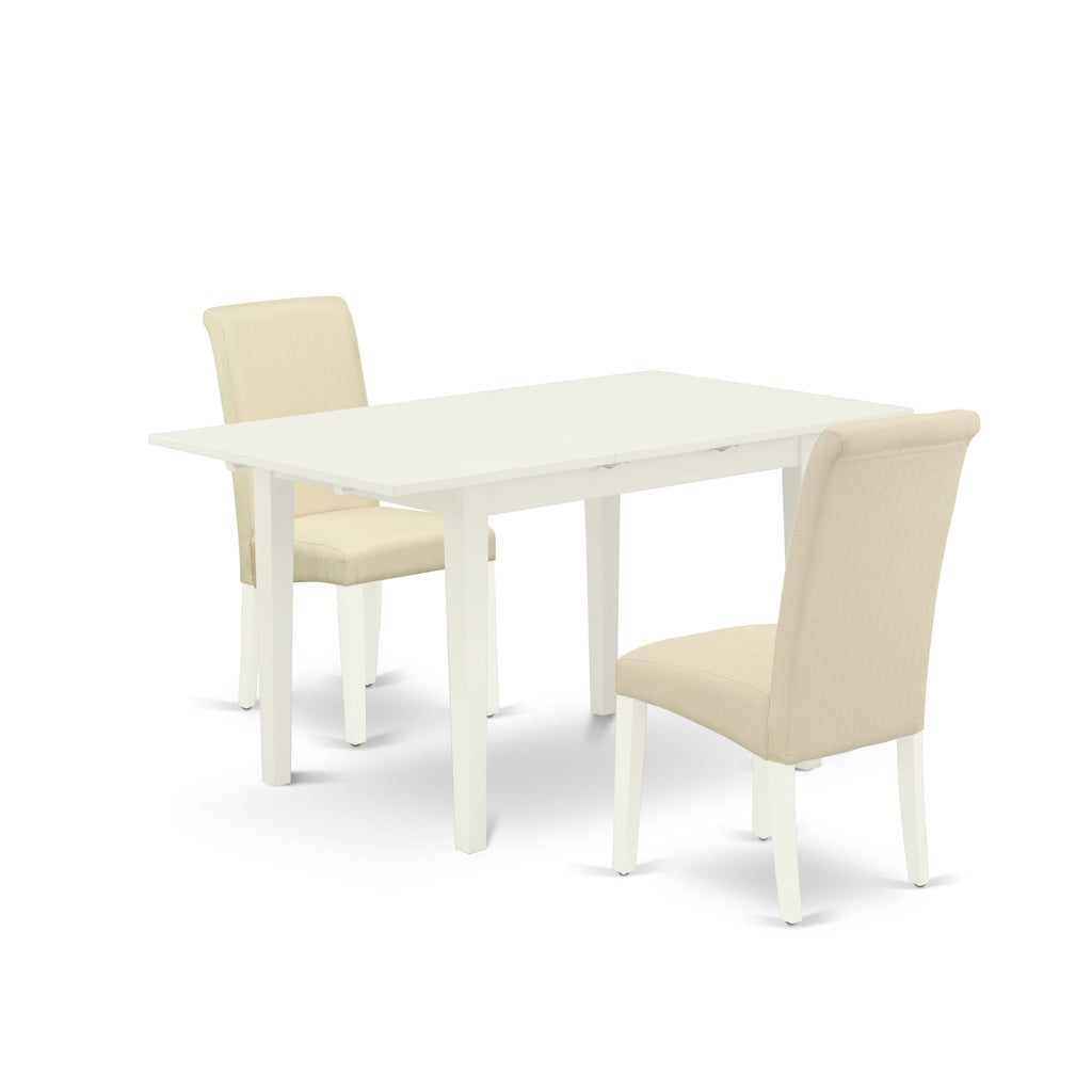 NOBA3-6DN-JR 3-Piece Dining Ensemble with Extendable Table & Cream Chairs – 32x54 Inch, Linen White Finish