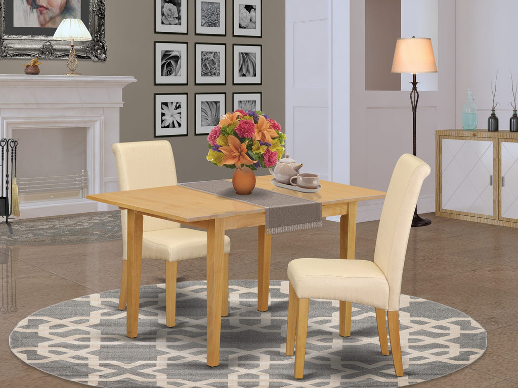 NOBA3-7LY-M0 Elegant Three-Piece Dining Arrangement with Expanding Wood Table and Two Comfortable Beige Chairs