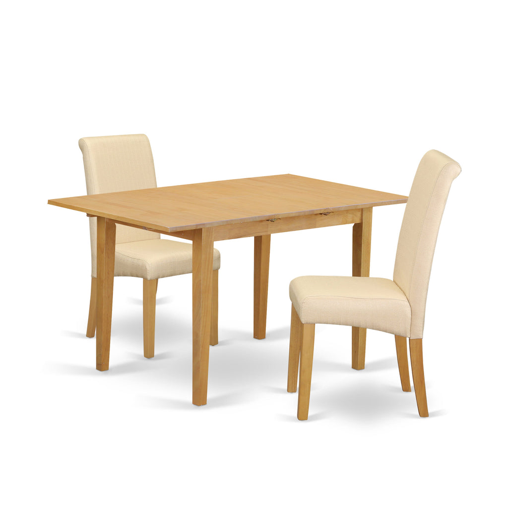 NOBA3-7LY-M0 Elegant Three-Piece Dining Arrangement with Expanding Wood Table and Two Comfortable Beige Chairs
