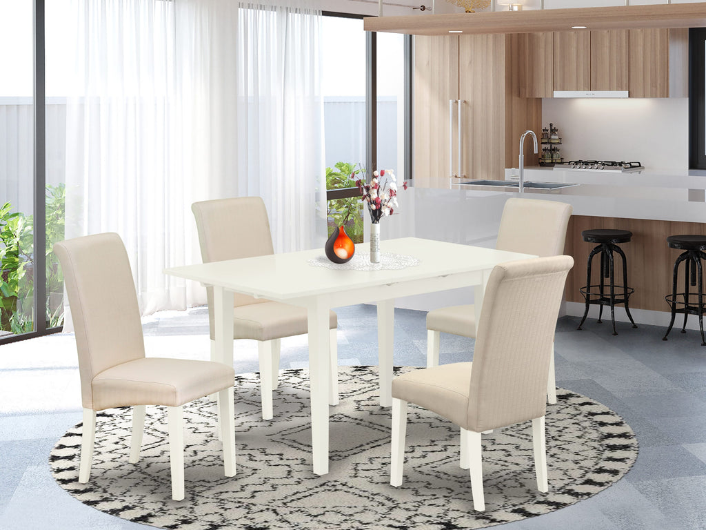 NOBA5-9EB-5Z Rectangular Dining Set with Expanding Leaf & Cream Parsons Chairs, 5 Pieces