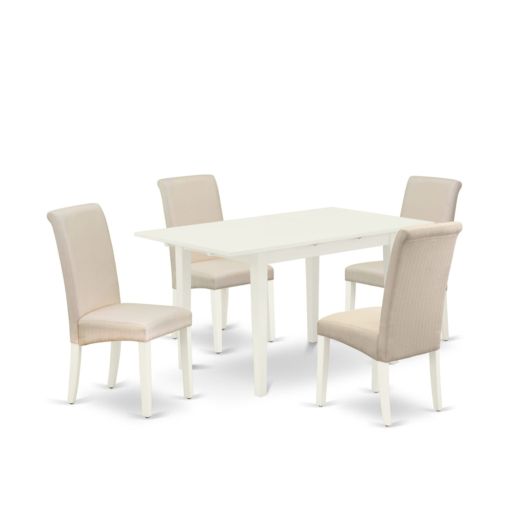 NOBA5-9EB-5Z Rectangular Dining Set with Expanding Leaf & Cream Parsons Chairs, 5 Pieces