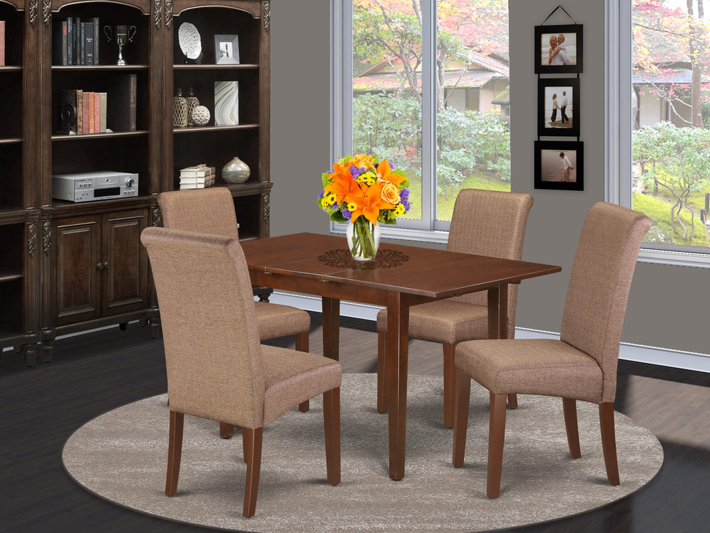 NOBA5-D1L-3A 5-Piece Dining Ensemble with Expanding Table & 4 Cushioned Seats, 32x54, Rich Wood Finish