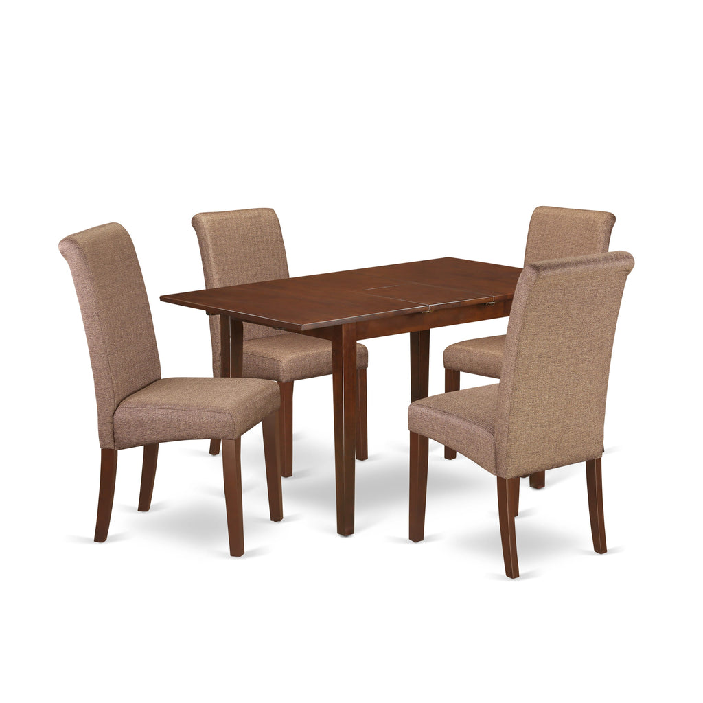 NOBA5-D1L-3A 5-Piece Dining Ensemble with Expanding Table & 4 Cushioned Seats, 32x54, Rich Wood Finish