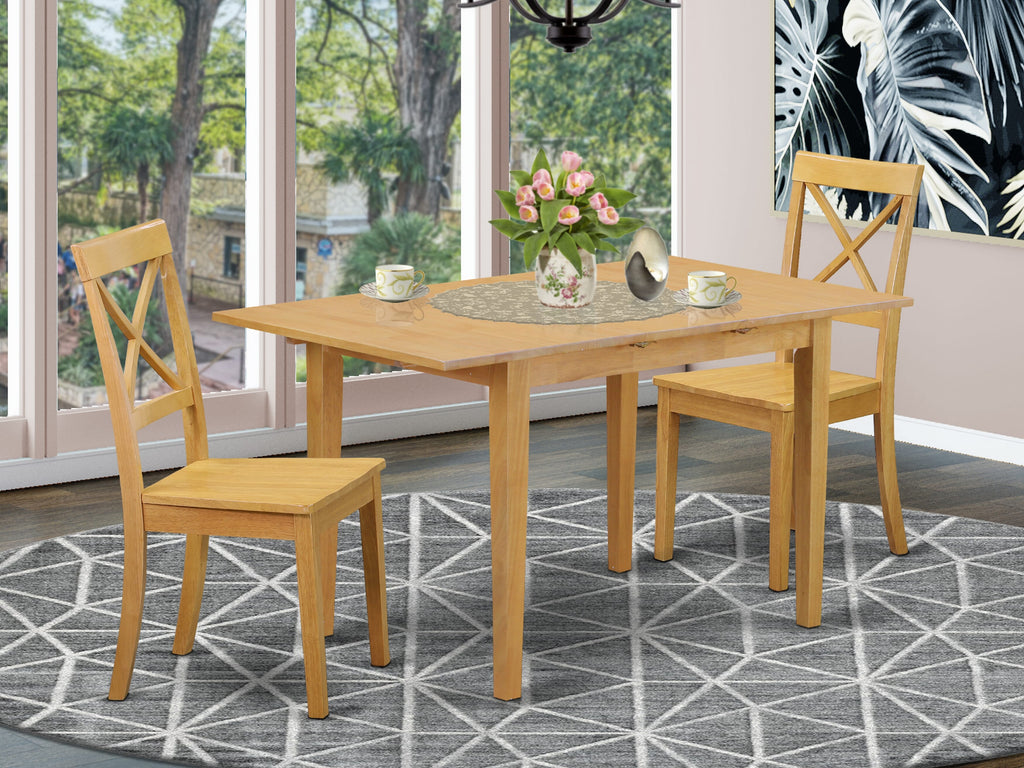 NOBO3-SNK-M Compact Kitchen Dining Ensemble with Expandable Oak Table and Chairs
