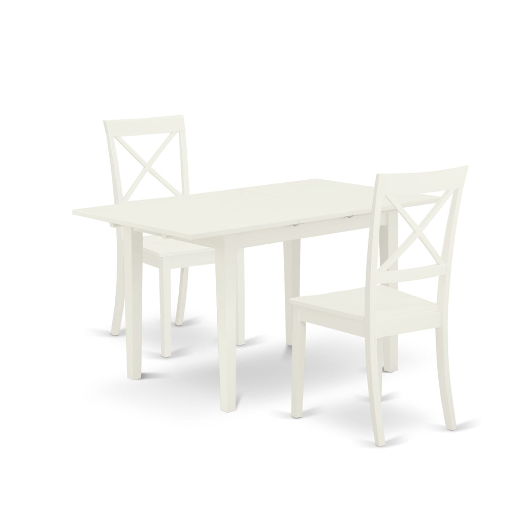 Dining Set NOBO3-JBZ-7 Elegant Rectangular Table with Butterfly Leaf & Two Chairs, 32x54 in, Linen White