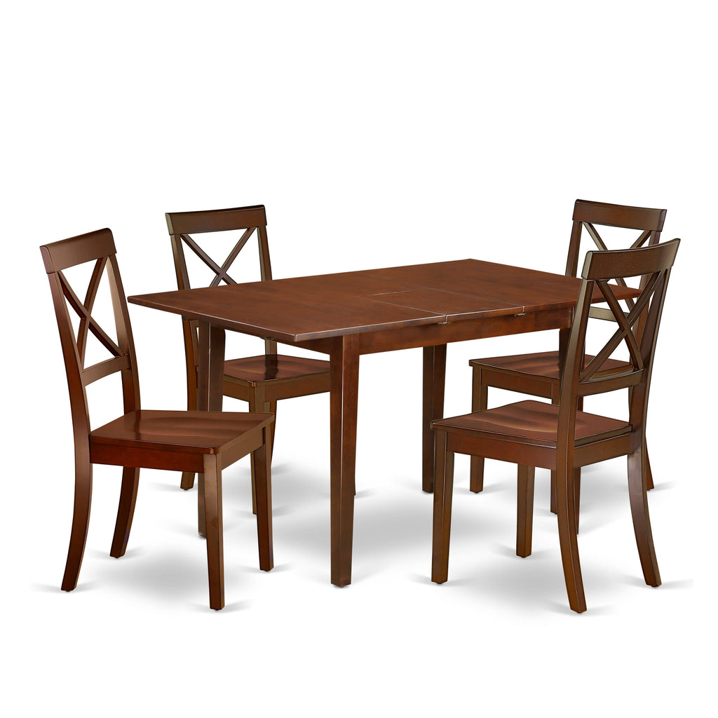 NOBO5-DN5-D 5 Piece Dining Ensemble with Rectangular Leaf Dining Table & Chairs, 32x54 Mahogany