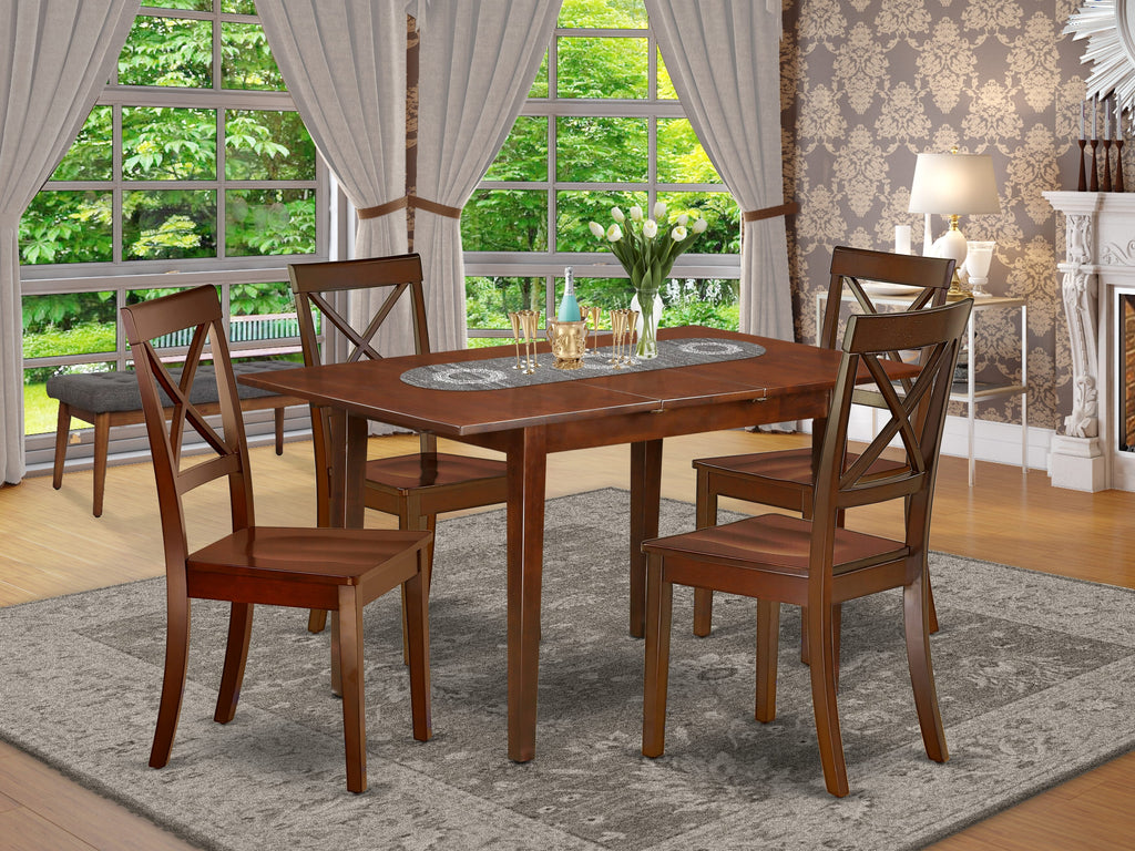NOBO5-DN5-D 5 Piece Dining Ensemble with Rectangular Leaf Dining Table & Chairs, 32x54 Mahogany