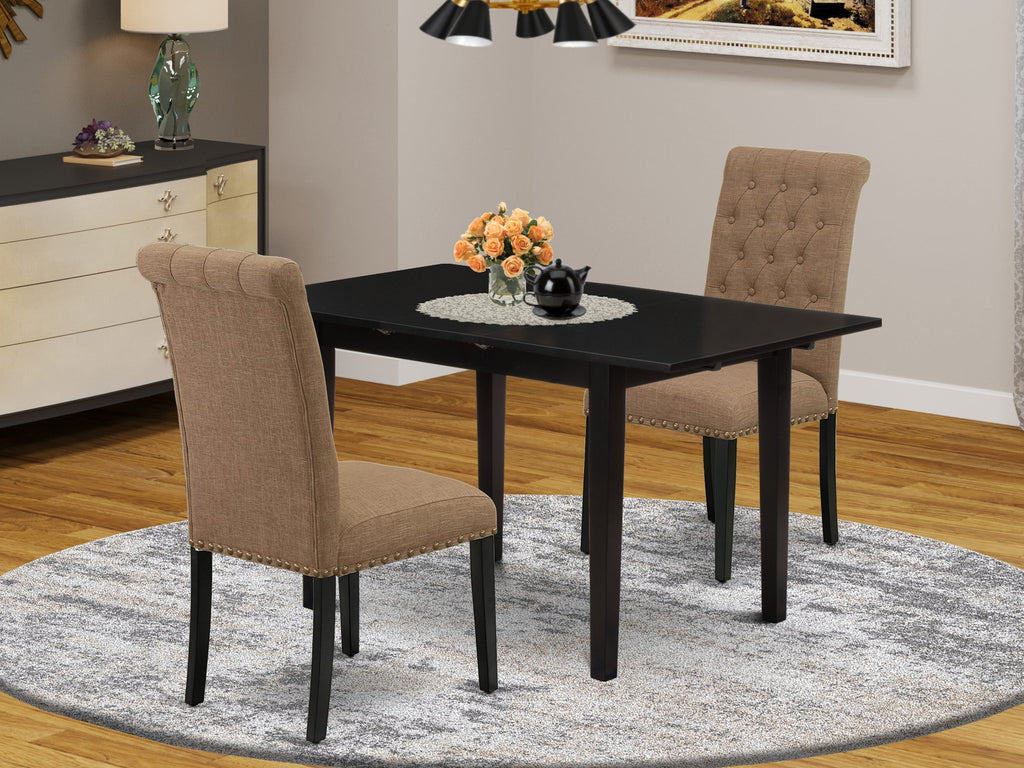 NOBR3-UWI-91 3 Piece Set Rectangular Table w/ Butterfly Extension & 2 Light Sable Seats, 32x54
