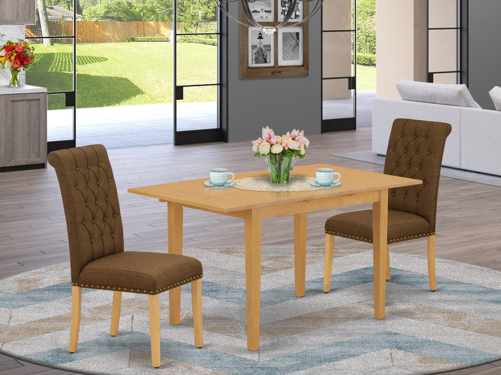 NOBR3-EGJ-5R Classic 3-Piece Ceramic-Inspired Dining Set with Expandable Table and Linen Chairs Ensemble - Oak Finish, 32x54