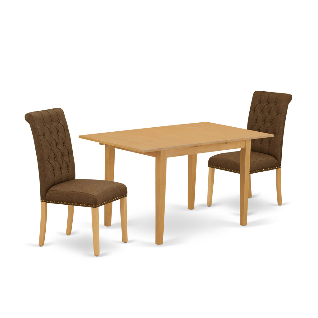 NOBR3-EGJ-5R Classic 3-Piece Ceramic-Inspired Dining Set with Expandable Table and Linen Chairs Ensemble - Oak Finish, 32x54