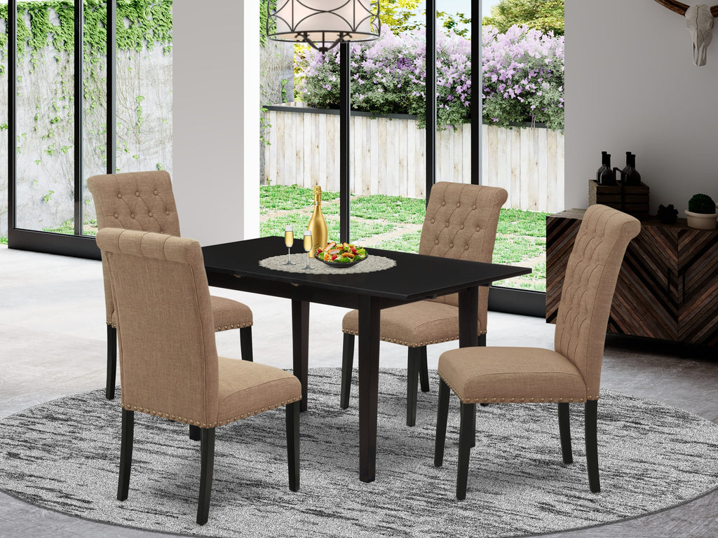 NOBR5-PTS-VF 5-Piece Dining Ensemble with Extendable Table & 4 Parsons Chairs, Light Sable Linen, 32x54