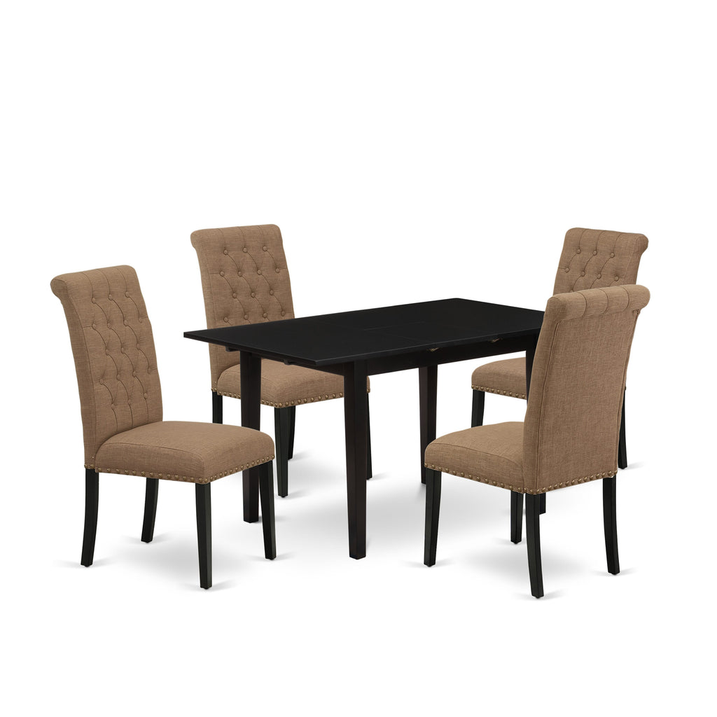 NOBR5-PTS-VF 5-Piece Dining Ensemble with Extendable Table & 4 Parsons Chairs, Light Sable Linen, 32x54