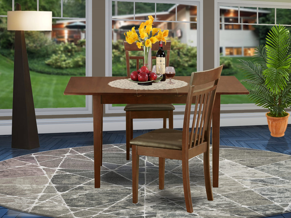 NOCA3-280-ST 3-Piece Mahogany Dining Set with Butterfly Leaf Accent and Leatherette Seating, 32x54