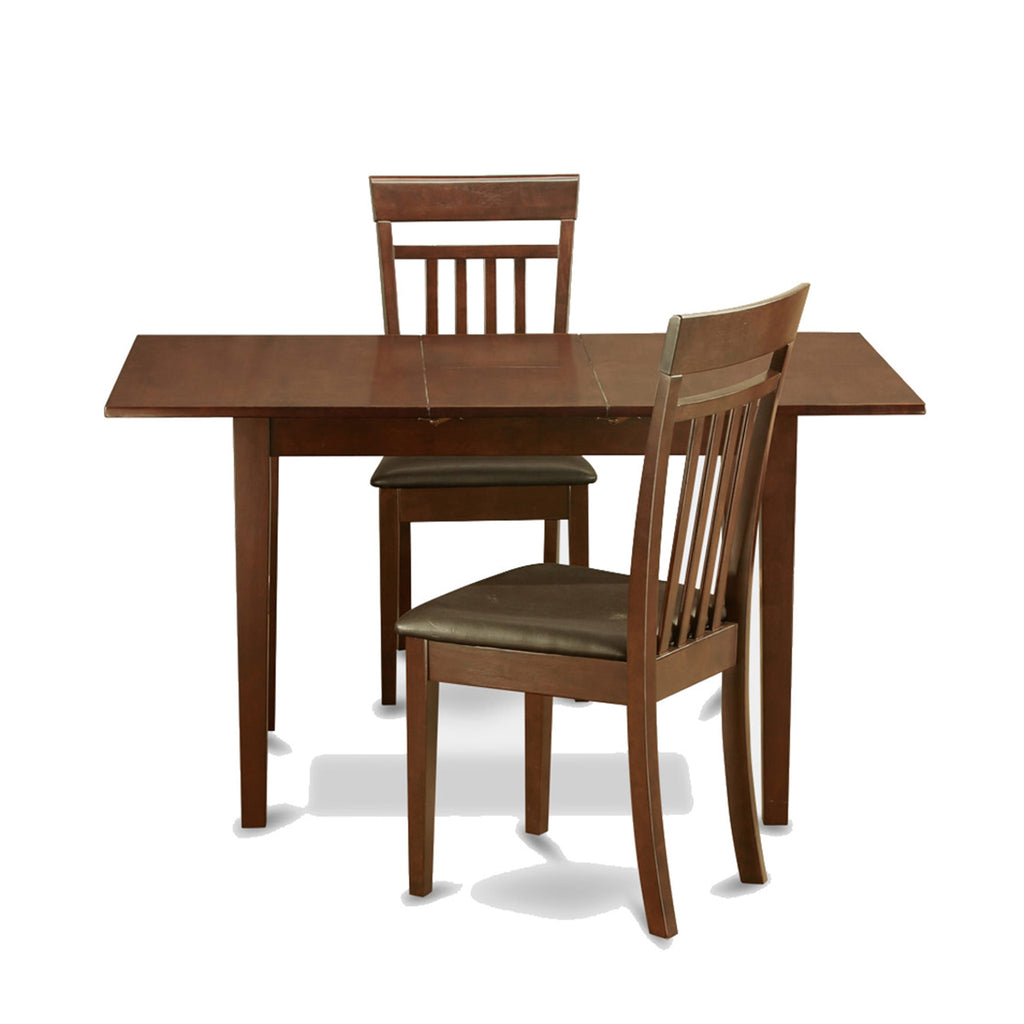 NOCA3-280-ST 3-Piece Mahogany Dining Set with Butterfly Leaf Accent and Leatherette Seating, 32x54