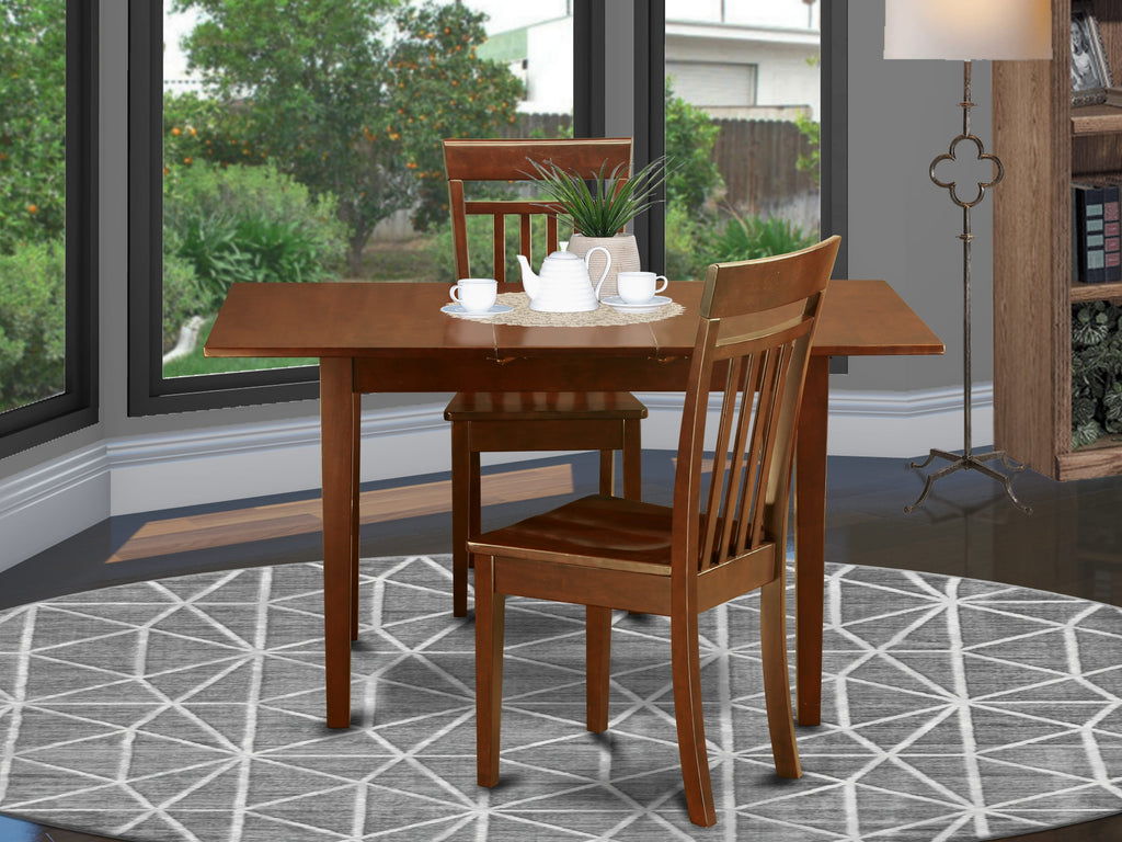 NOCA3-4VY-K 3-Piece Dining Set Rectangular Table with Butterfly Leaf and 2 Chairs, in Warm Mahogany Finish, 32x54 inch