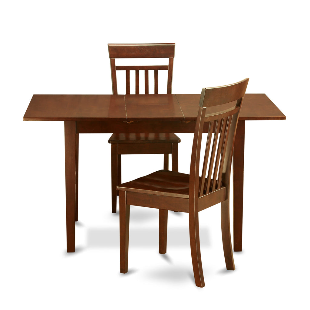 NOCA3-4VY-K 3-Piece Dining Set Rectangular Table with Butterfly Leaf and 2 Chairs, in Warm Mahogany Finish, 32x54 inch