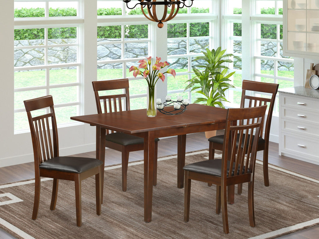 NOCA5-OYI-ZK Refined 5-Piece Dining Set Mahogany Table with Extendable Butterfly Leaf & 4 Upholstered Chairs