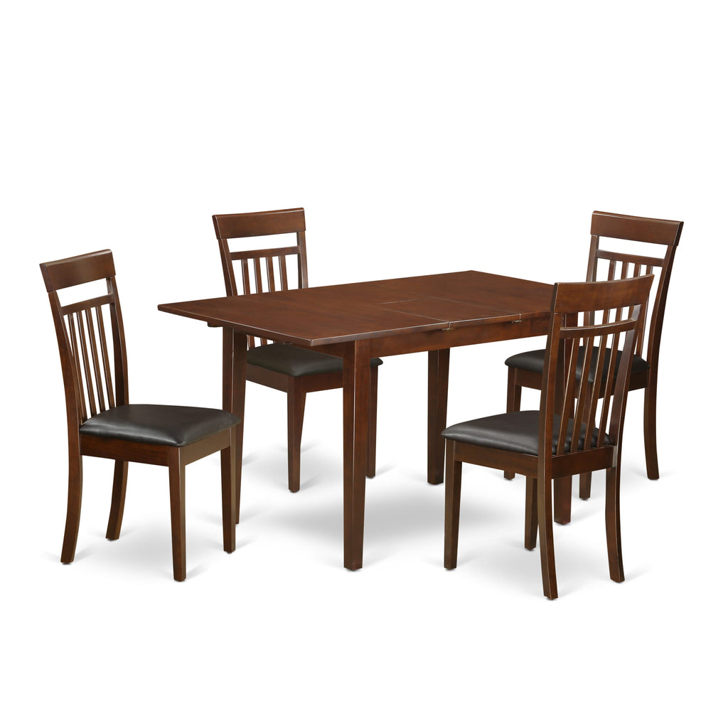 NOCA5-OYI-ZK Refined 5-Piece Dining Set Mahogany Table with Extendable Butterfly Leaf & 4 Upholstered Chairs