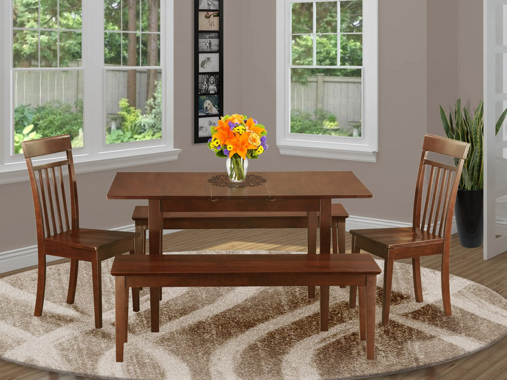 NOCA5R-YNS-U 5-Piece Dining Ensemble for Four with Table Extension, Chairs and Benches, 32x54 Mahogany