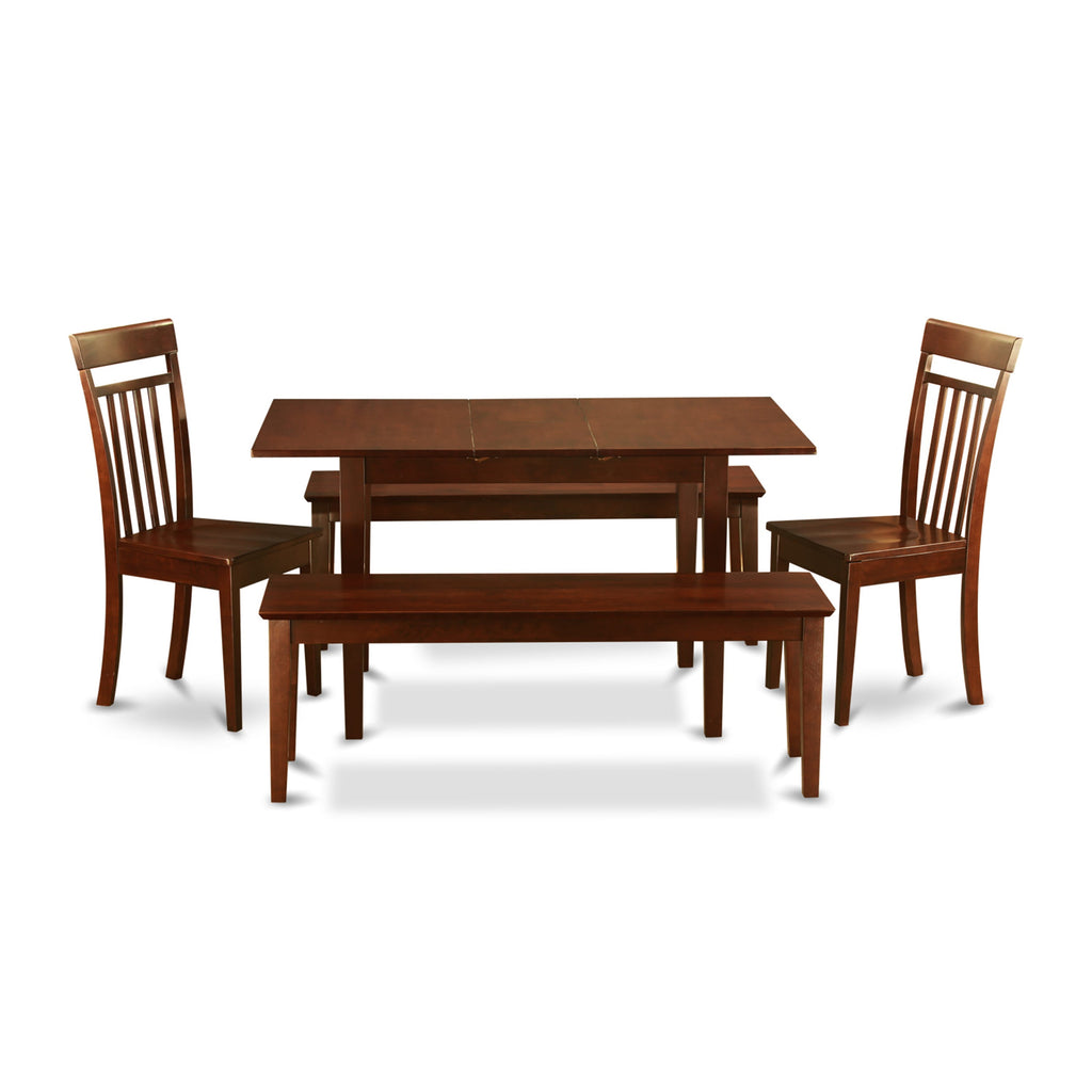 NOCA5R-YNS-U 5-Piece Dining Ensemble for Four with Table Extension, Chairs and Benches, 32x54 Mahogany