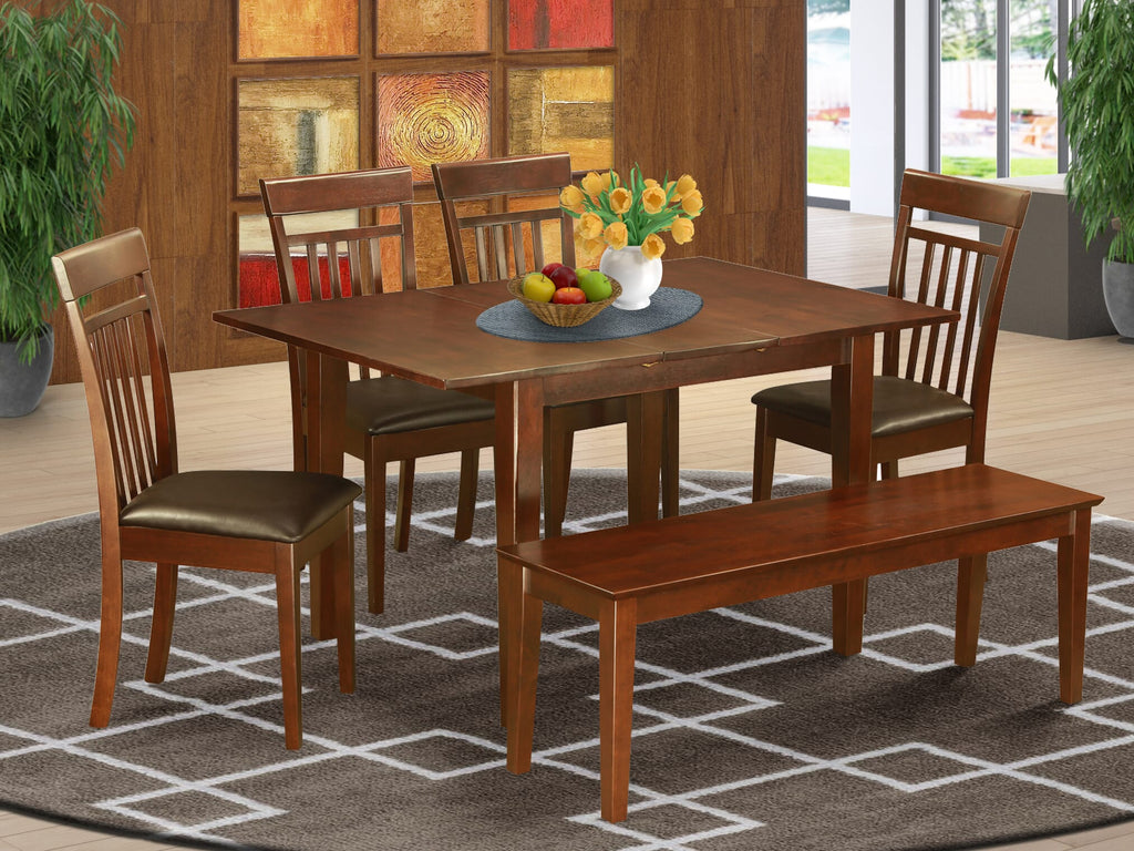 NOCA6U-GH4-WM 6-Piece Dining Ensemble Table with Butterfly Leaf, 4 Chairs & Bench, Mahogany Finish 32x54