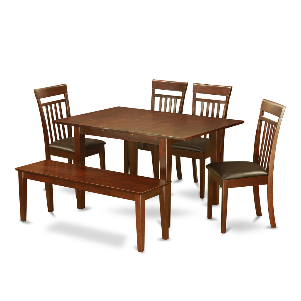 NOCA6U-GH4-WM 6-Piece Dining Ensemble Table with Butterfly Leaf, 4 Chairs & Bench, Mahogany Finish 32x54
