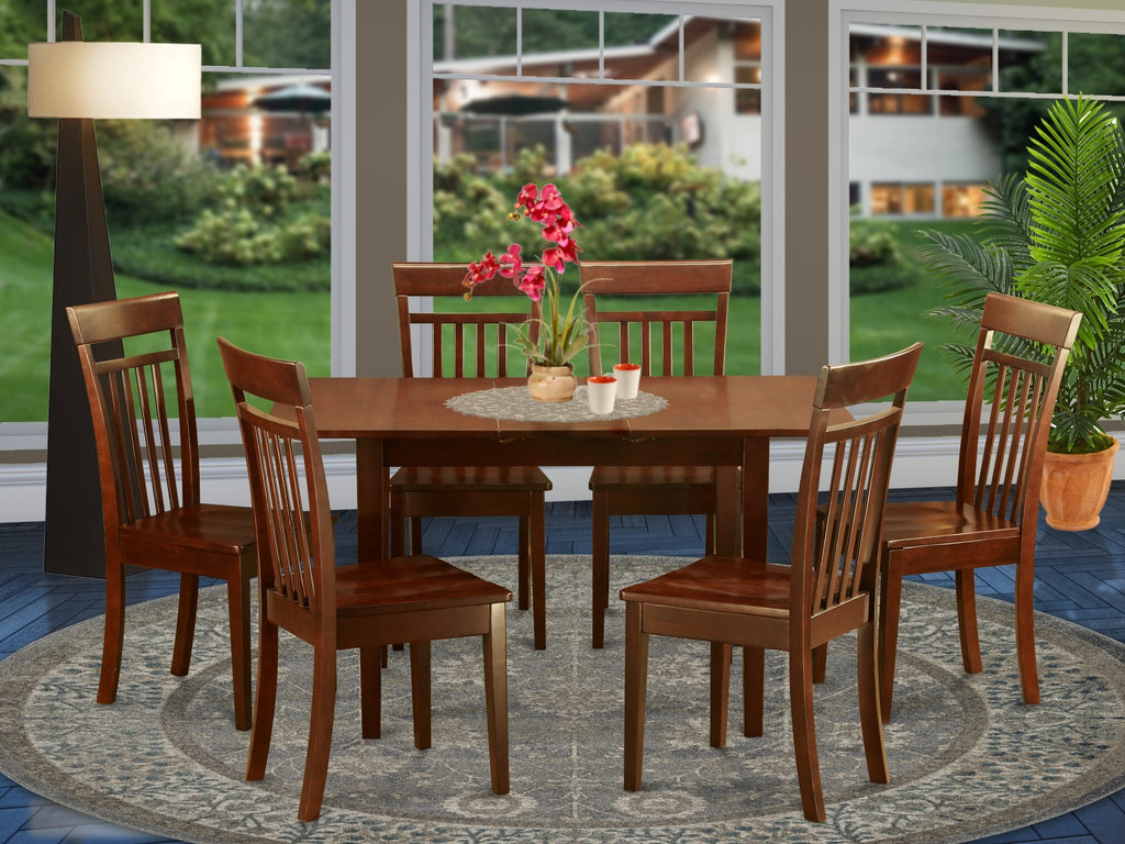 NOCA7-870-9 Elegant Dining Set - 7 Pieces with Rectangle Table, Butterfly Leaf & 6 Chairs, Mahogany
