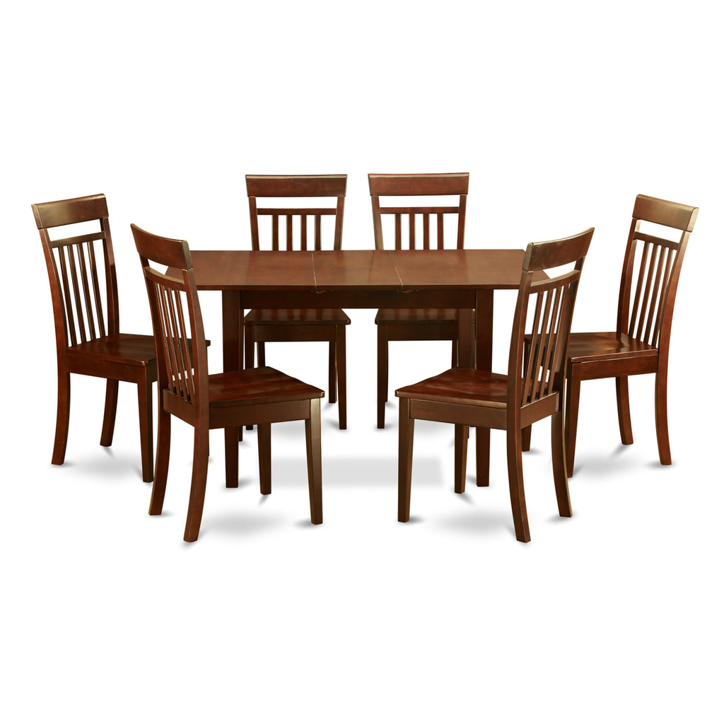 NOCA7-870-9 Elegant Dining Set - 7 Pieces with Rectangle Table, Butterfly Leaf & 6 Chairs, Mahogany