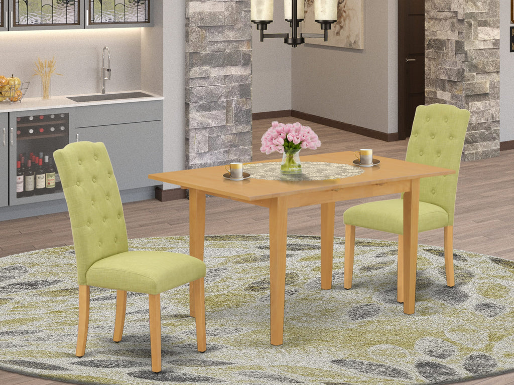 NOCE3-9IQ-3X 3-Piece Dining Set Oak Table with Extendable Leaf and Two Limelight Upholstered Chairs
