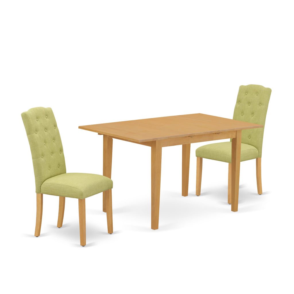 NOCE3-9IQ-3X 3-Piece Dining Set Oak Table with Extendable Leaf and Two Limelight Upholstered Chairs