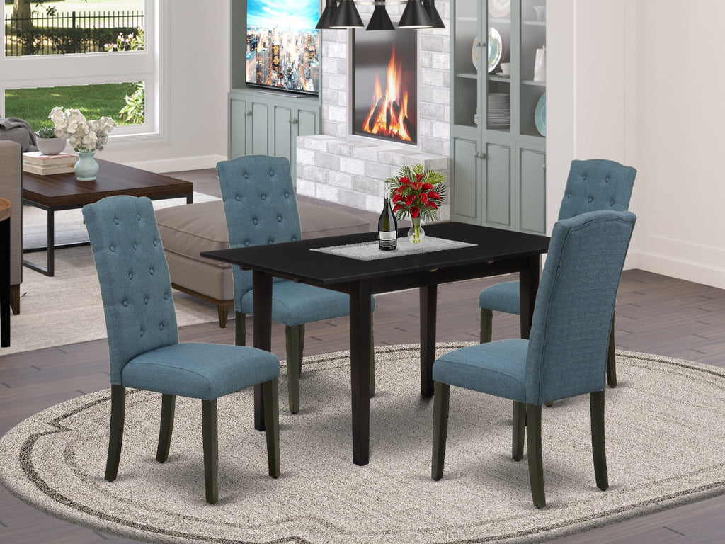NOCE5-B9E-CS 5-Piece Dining Set with Extension Table & 4 Blue Upholstered Chairs for Kitchens