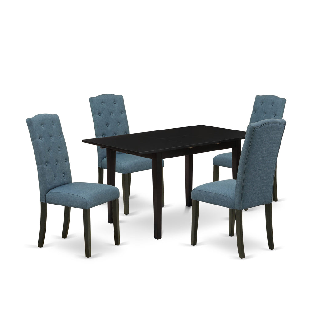 NOCE5-B9E-CS 5-Piece Dining Set with Extension Table & 4 Blue Upholstered Chairs for Kitchens